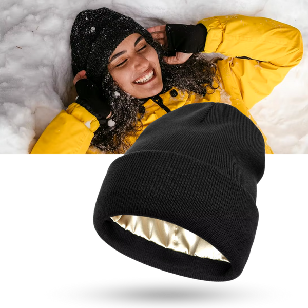 Satin Lined Knit Beanie For Hair Protection And All Day Warmth