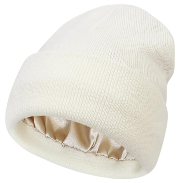 Satin Lined Knit Beanie For Hair Protection And All Day Warmth