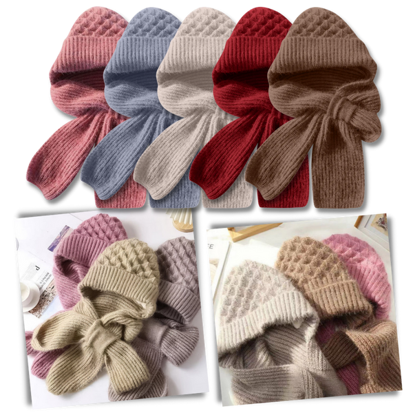 Windproof Knit Hooded Hat With Built In Scarf And Ear Protection