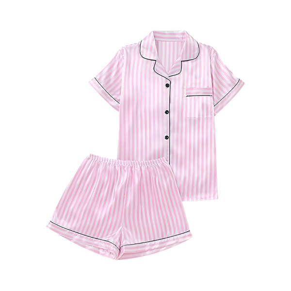 Women's Satin Pajamas Set With Silky Comfort And Front Pocket