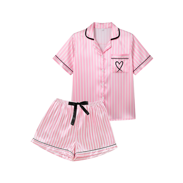 Women's Satin Pajamas Set With Silky Comfort And Front Pocket
