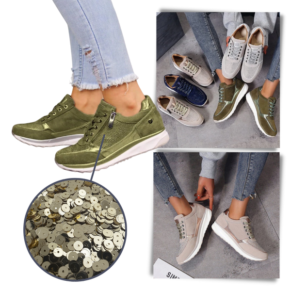 Sparkling Crystal Accent Wedge Sneakers For Added Height And Glamour